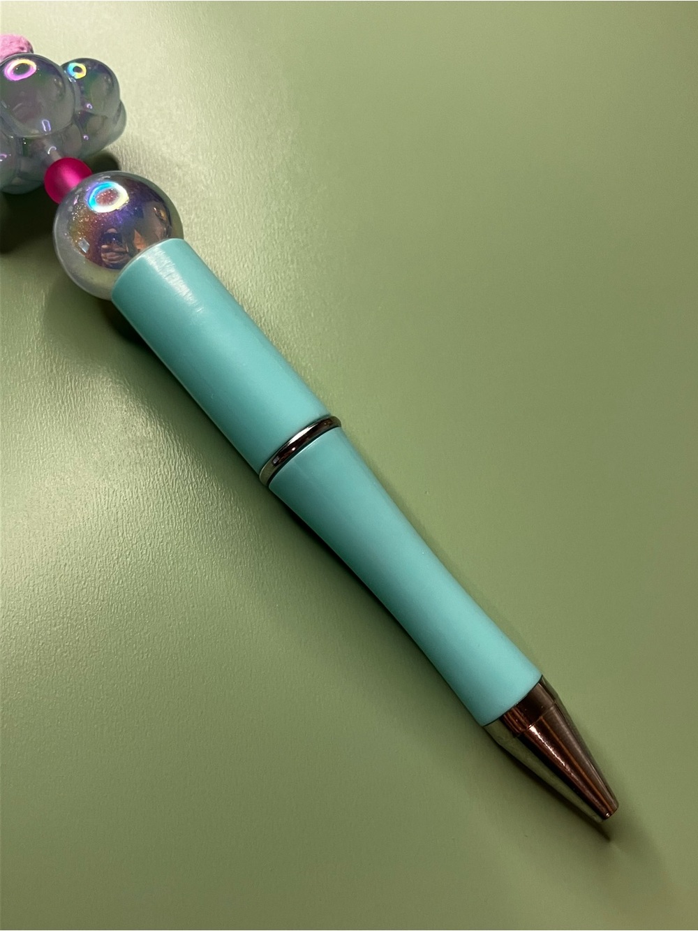 Blue Pink Emo Bear on a Blue Cloud Kawaii Handmade Beaded Pen - Picture 6 of 8